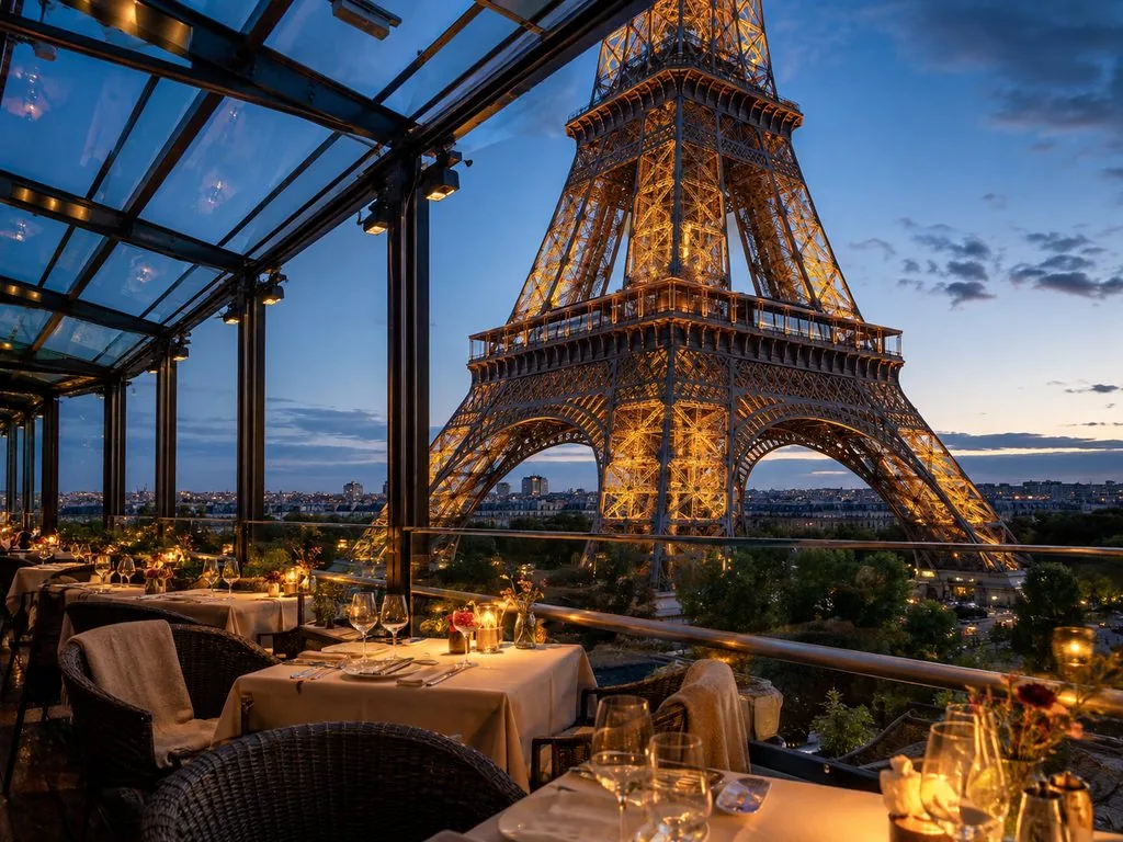 The Eiffel Tower seen from the quai Branly, about 300 m away
